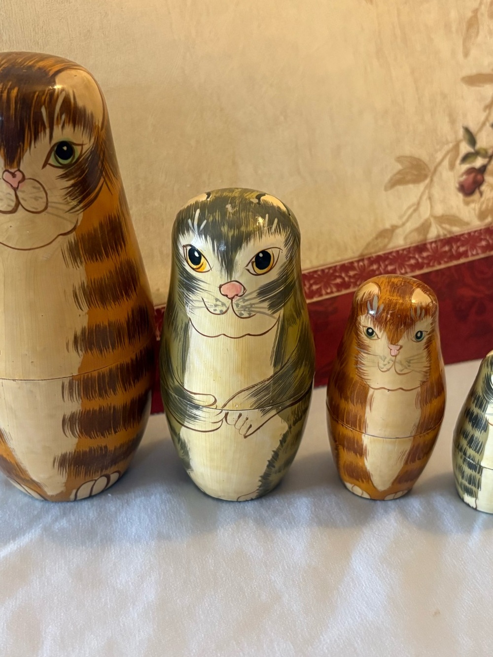 Vintage Matryoshka Hand Painted Tabby Cat Kitty Wood Russian Nesting Dolls Set 5 - Picture 7 of 10